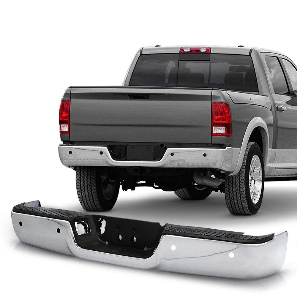 For 0918 Dodge Ram 1500 Replacement Rear Bumper w/Sensor Hole Chrome