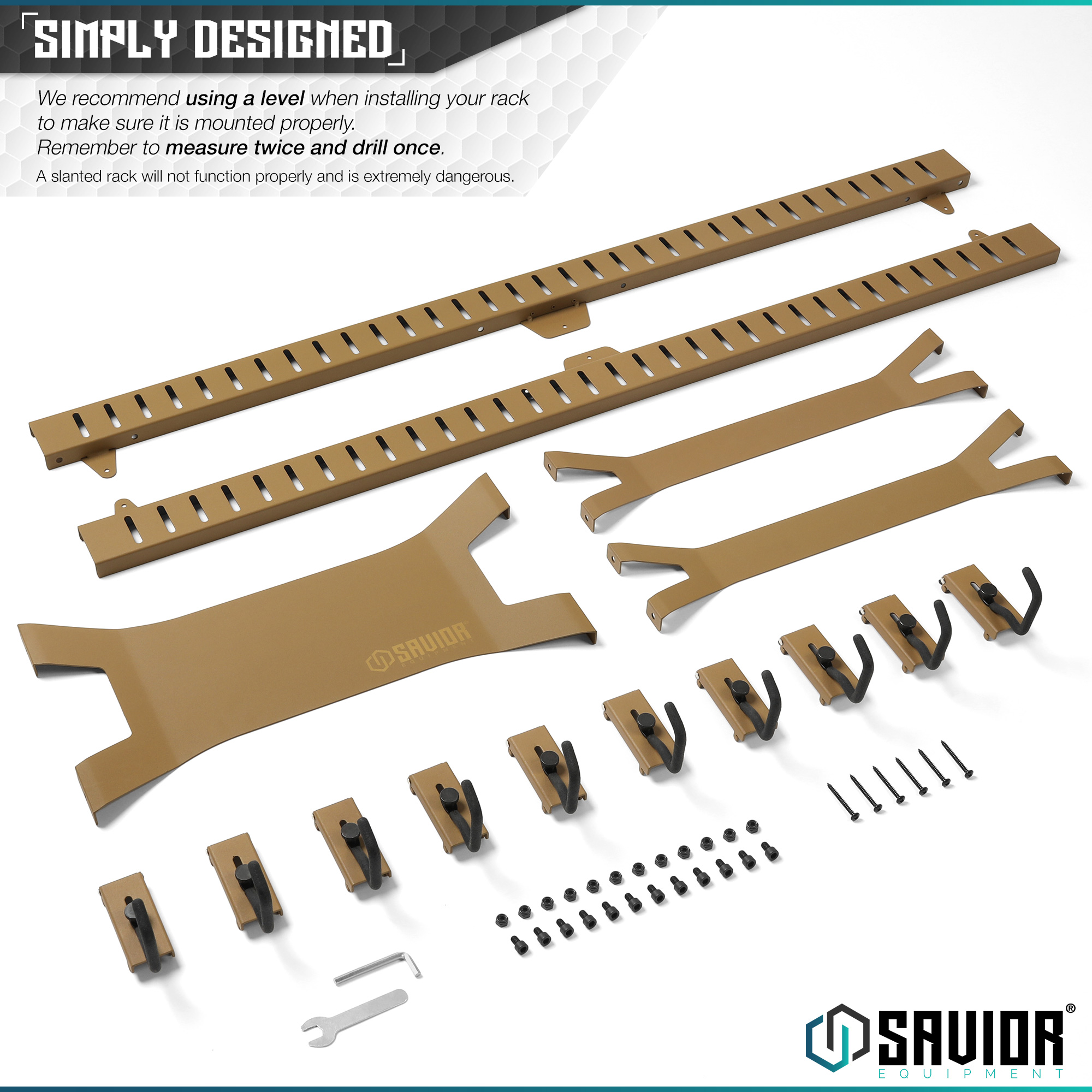 Tactical Horizontal 5 Gun Rifle Rack Hanger Shotgun Wall Mount Display + 10 Hook - Picture 18 of 25