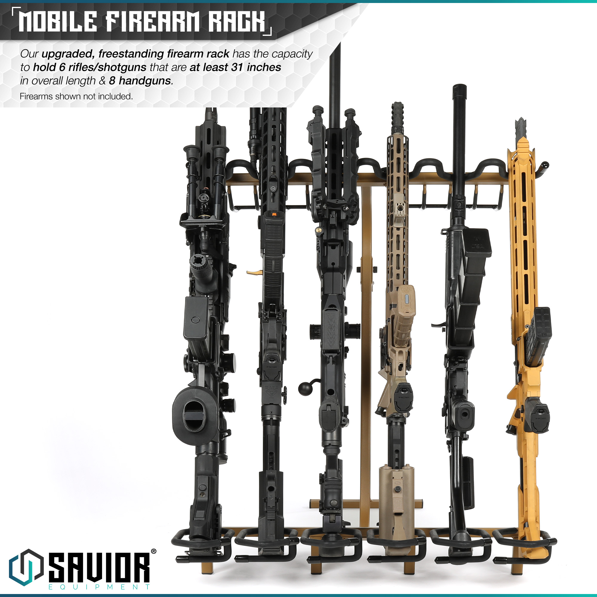 "SAVIOR" Holds 6 Rifle + 8 Pistol Portable Steel Firearm Gun Rack