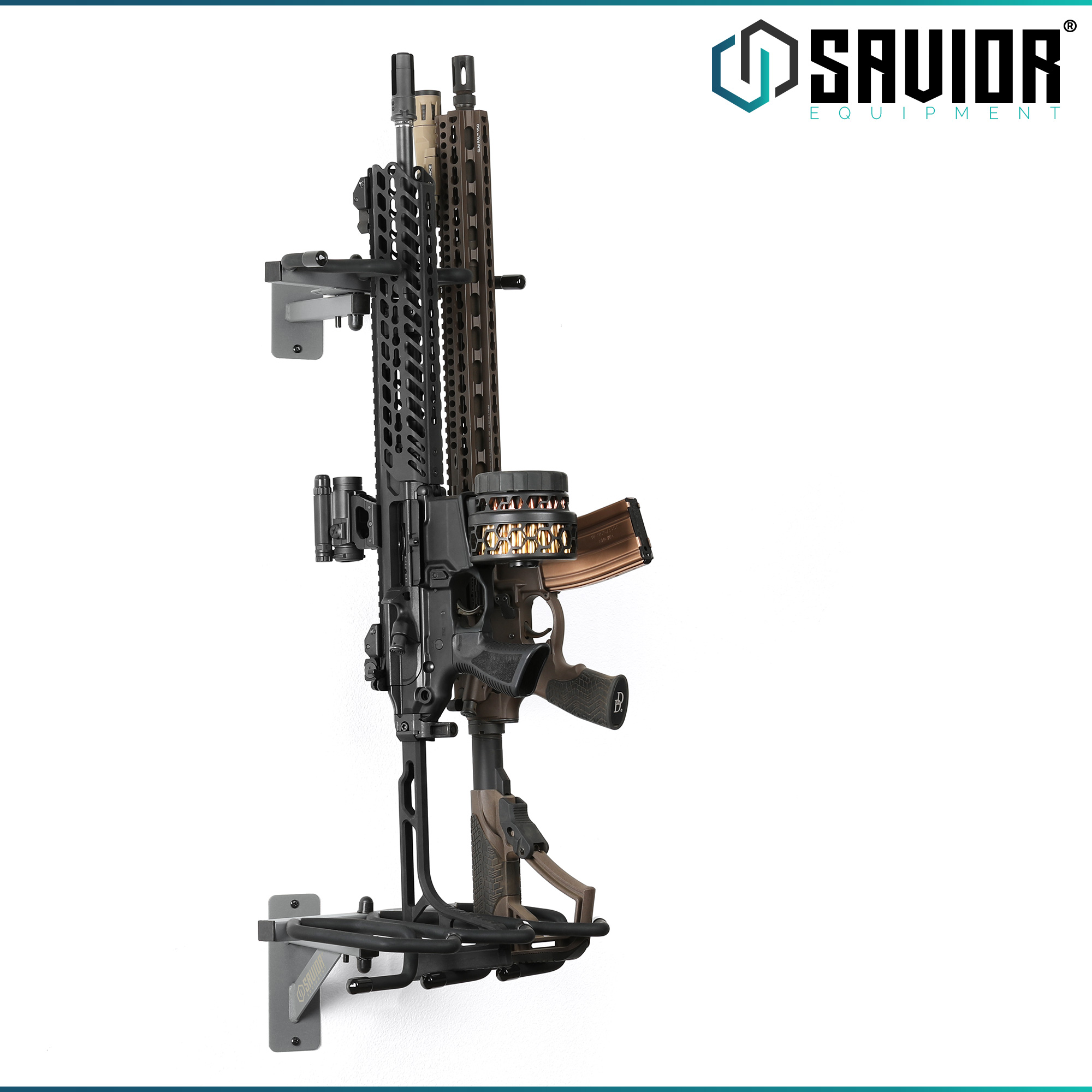 SKU: Steel Rifle Rack - Adjustable 3 Rifle Wall Mount Rack - Gray (RK