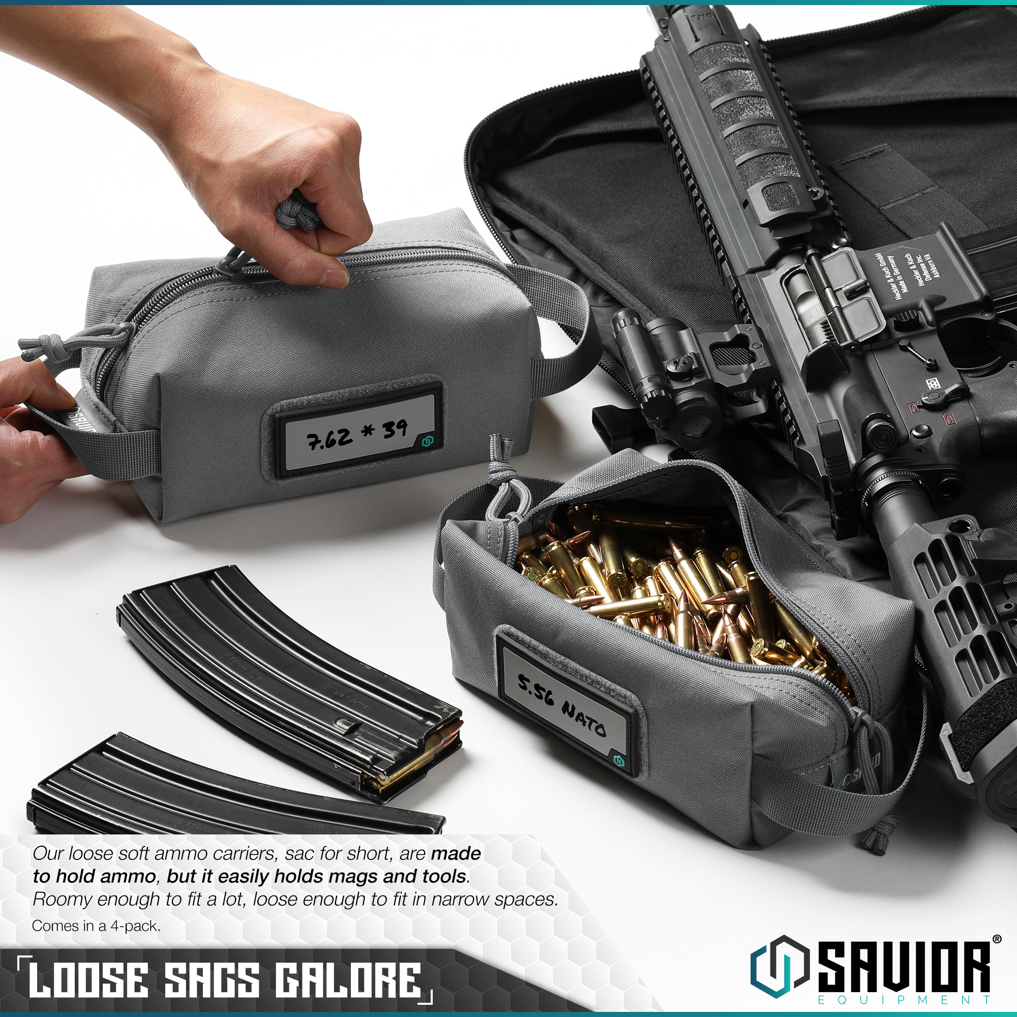 [SAVIOR] 4X Mini Loose Sacs Tactical Rifle Gun Ammo Pouch Bag Storage ...