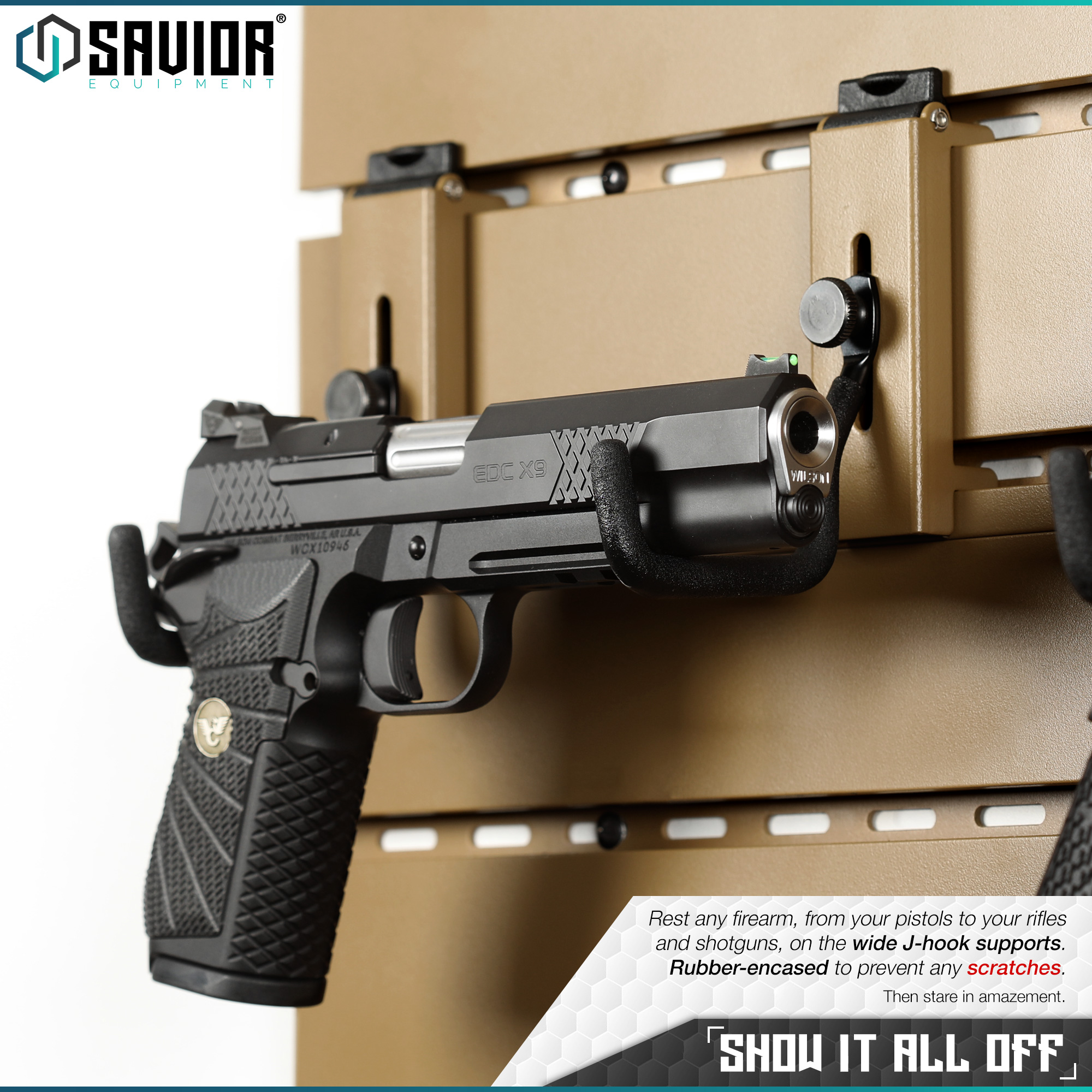 Savior Equipment Pistol Wall Rack – Heavy-Duty Steel J-Hooks For Firearm Display & Organization