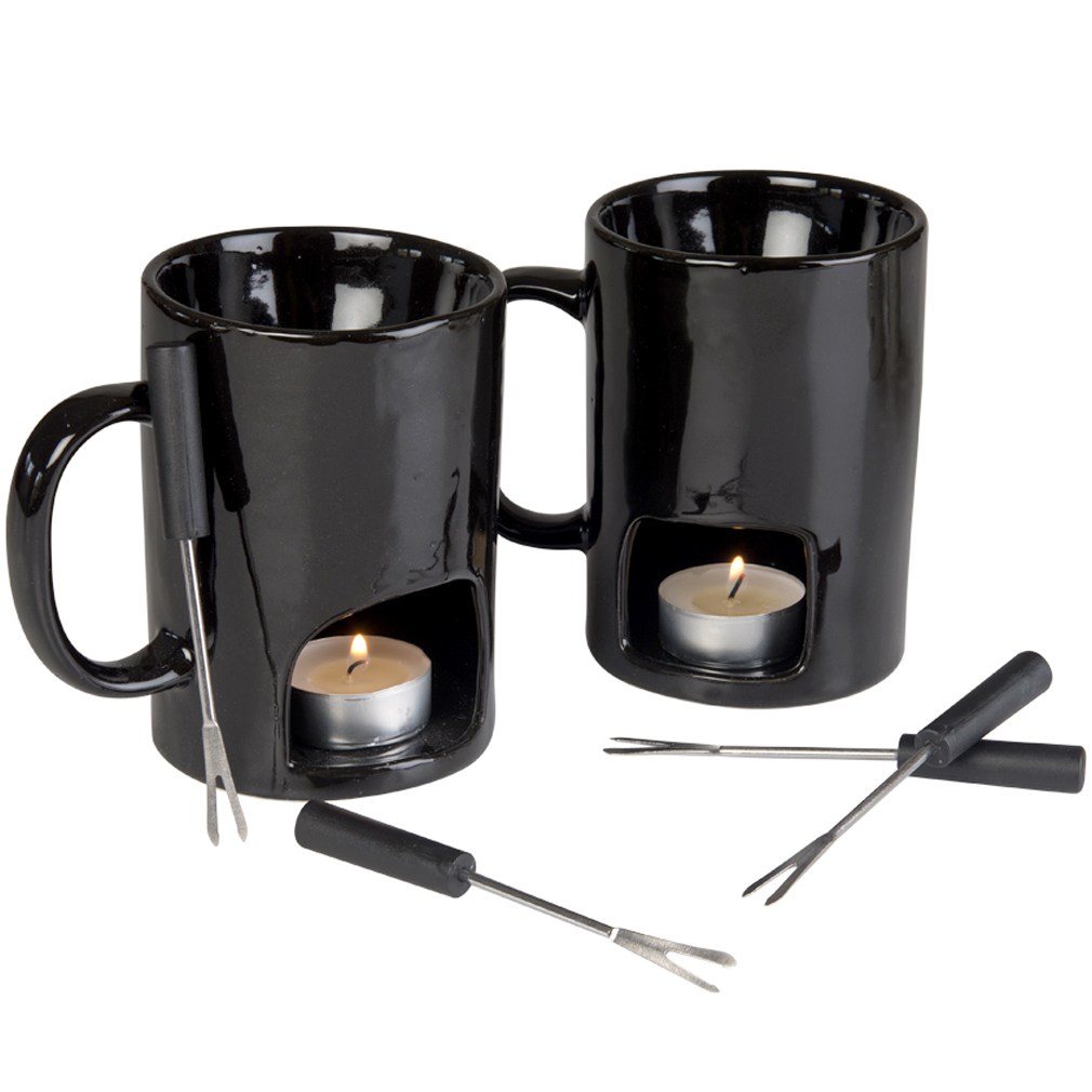 Evelots Fondue Mugs,2 Mugs,4 Forks & 8 Votive CandlesMinor Defects14