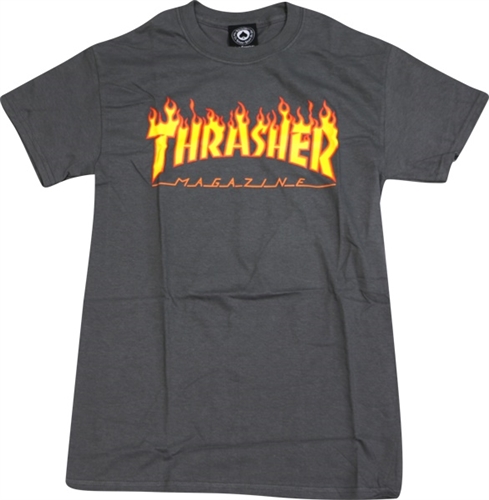 Thrasher Flame Logo SS Tshirt Charcoal Grey Orange - Medium