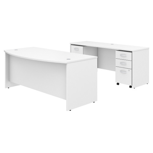 72w X 36d Bow Front Desk Credenza And File Storage Bshstc009wh
