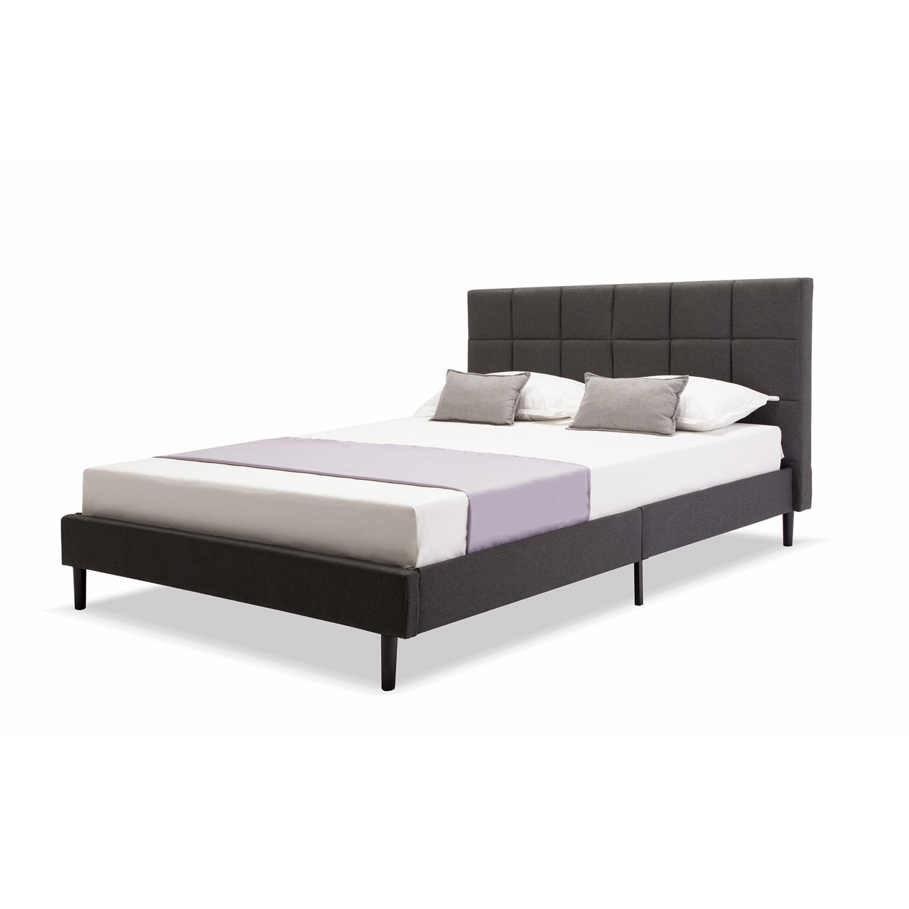 QUEEN SIZE BED Frame Square Upholstered with Headboard + Wood Slats Kit