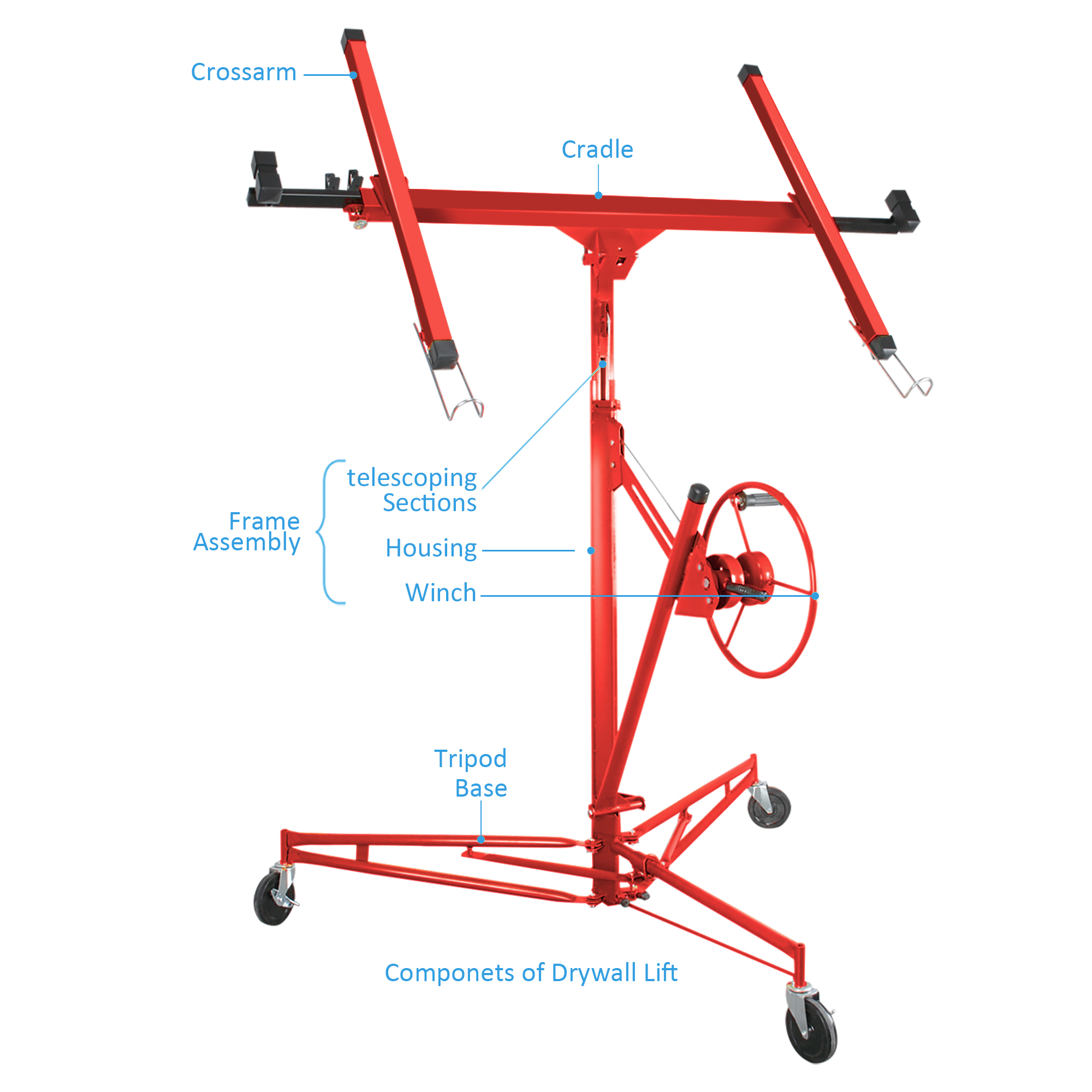 Drywall Lift 11' 15' Lift Panel Hoist Dry Wall Jack Lifter Construction