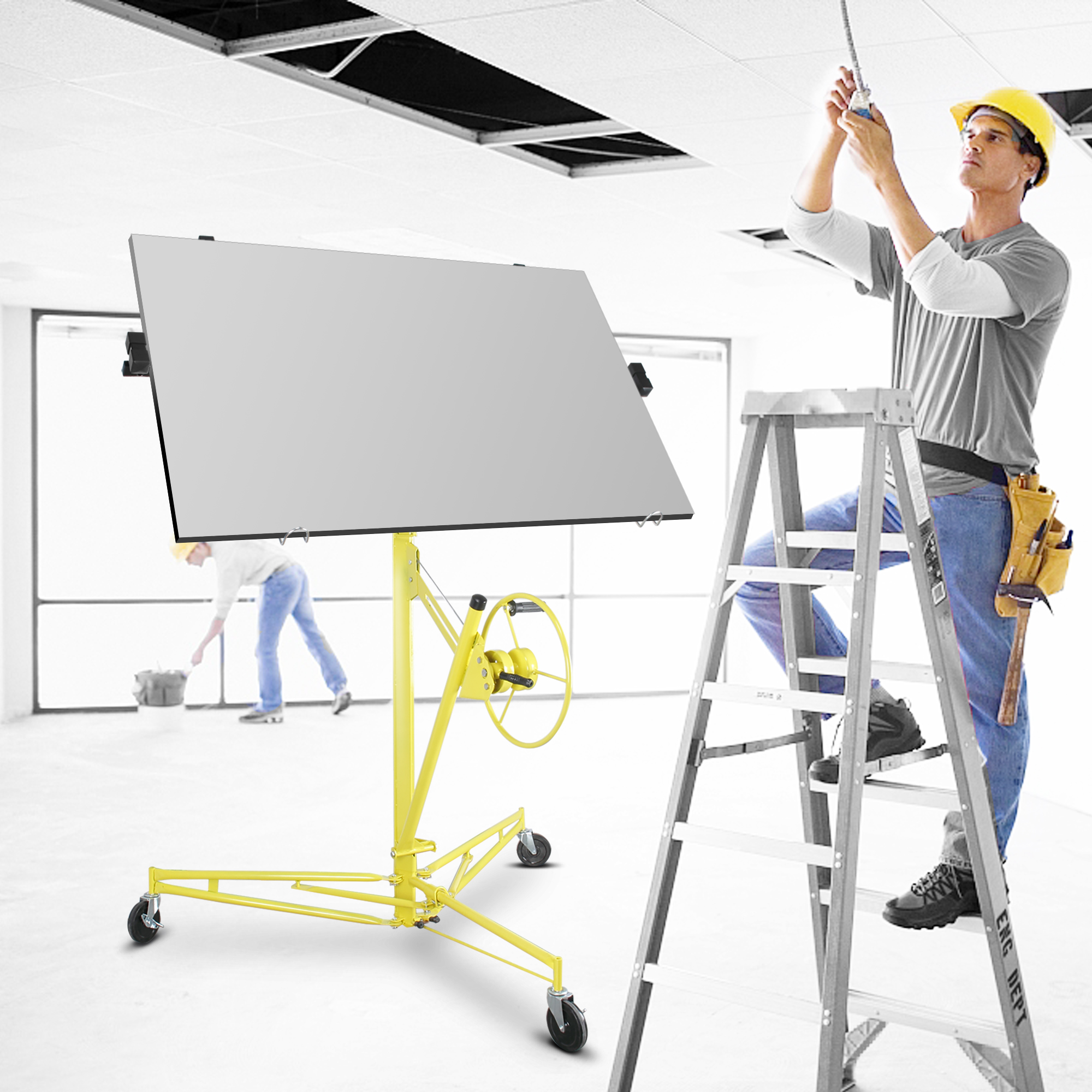 Drywall Lift Panel 11' Hoist Dry Wall Jack Rolling Caster Lifter