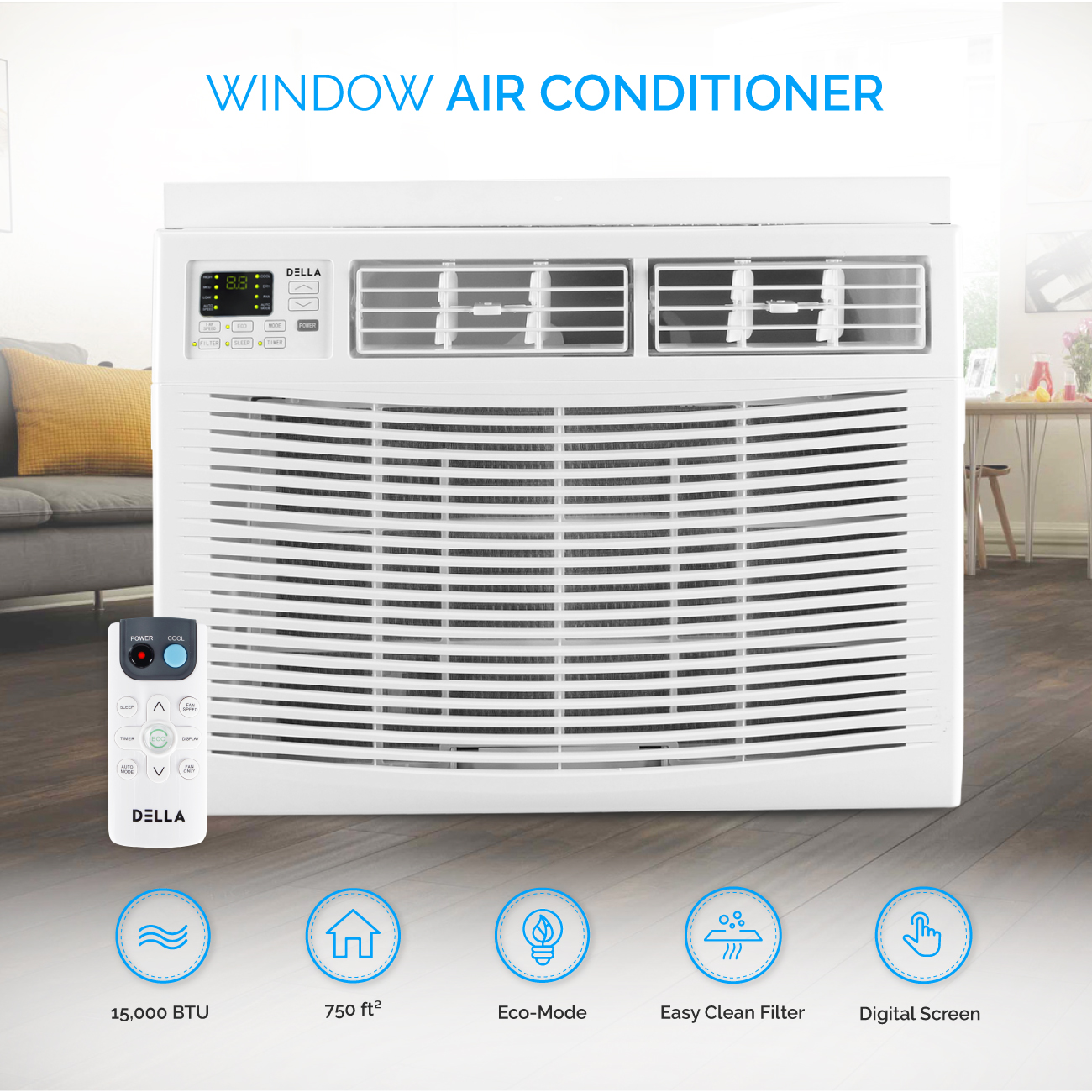 DELLA Mini Compact Window Mounted Air Conditioner 15000 BTUs White 115