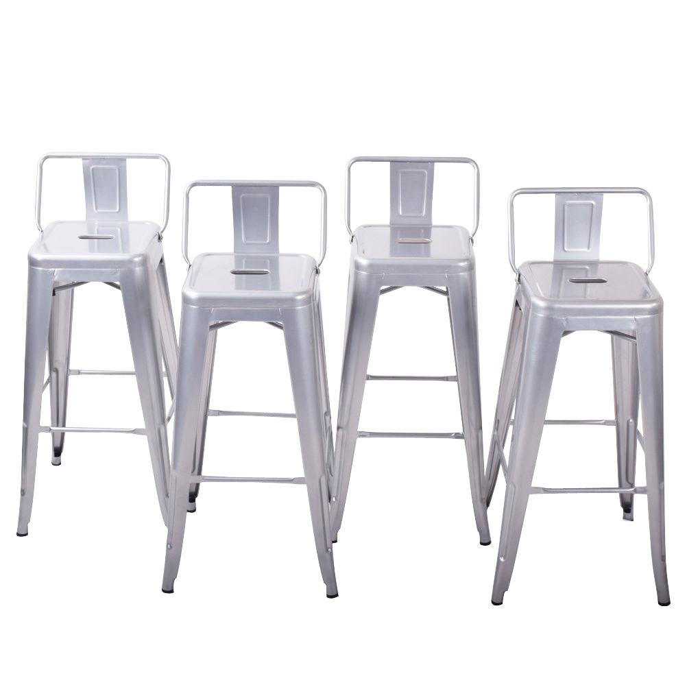 Set of 4pc Counter Height Stool with Low Backrest Footrest Home Kitchen, Silver