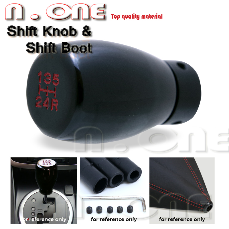 BLACK 5 SPEED MANUAL SHIFTER GEAR SHIFT KNOB RED STITCH BOOT COVER Land