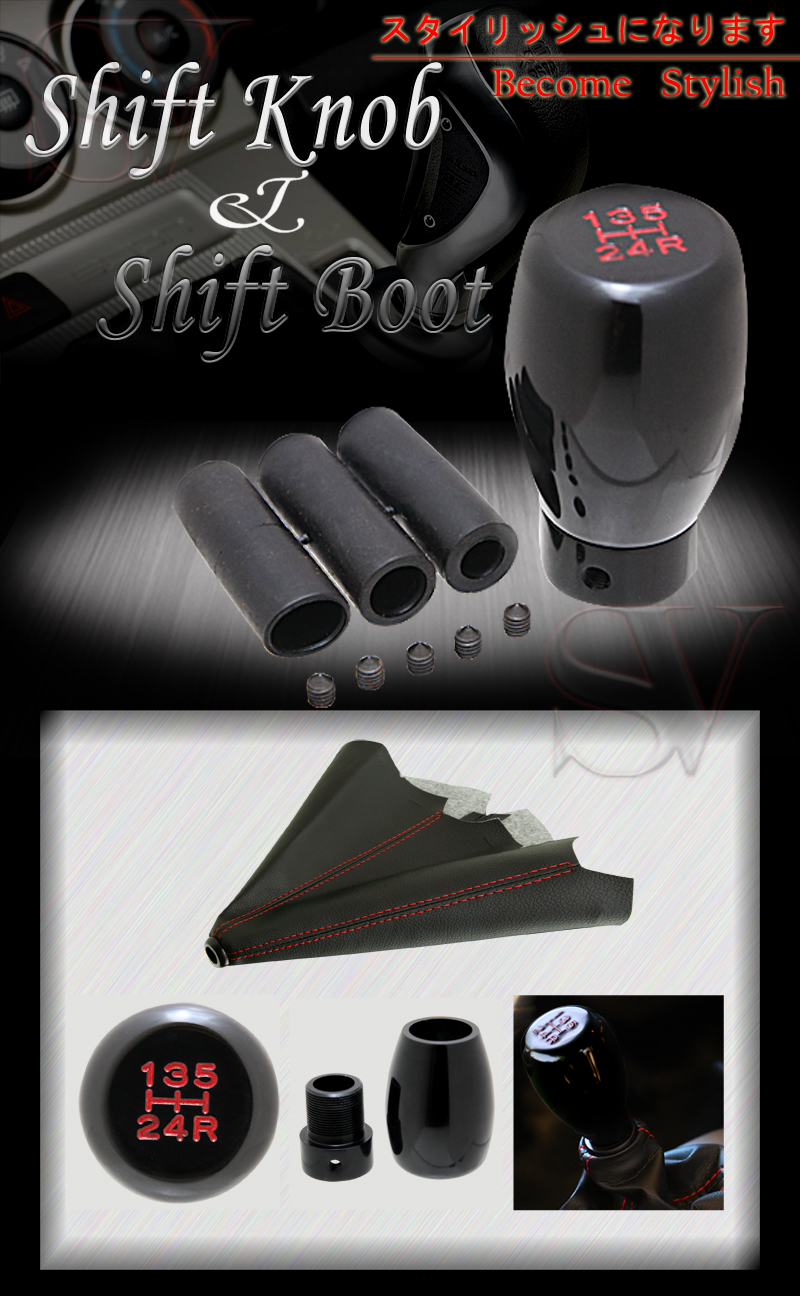 FIT MITSUBISHI 5 SPEED MANUAL GEAR SHIFTER KNOB RED STITCH SHIFT BOOT