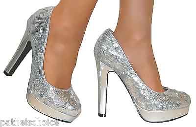 Ladies Wide Dress Court Shoes Silver With Pearl Ladies Wide Dress Court Shoes Silver With Pearl
