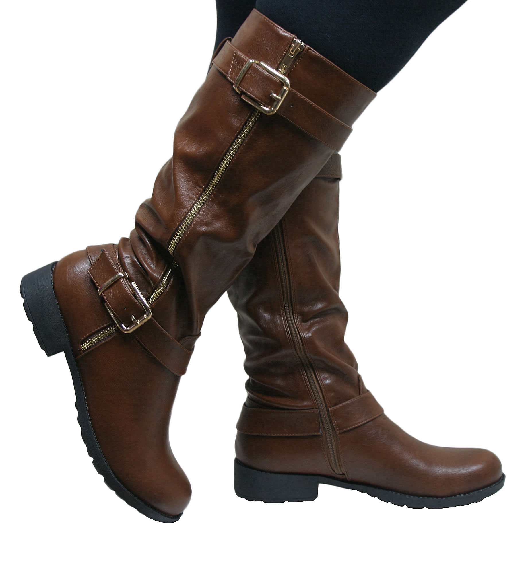 DREAM PAIRS Women's Knee High Riding Boots - Chunky Heel Buckle Combat