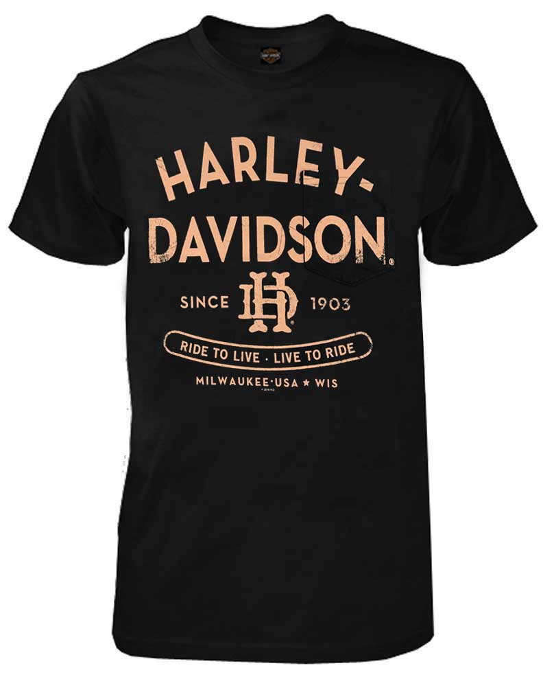 Navy Harley-Davidson Men/'s Distressed Worn Chest Pocket Short Sleeve T-Shirt