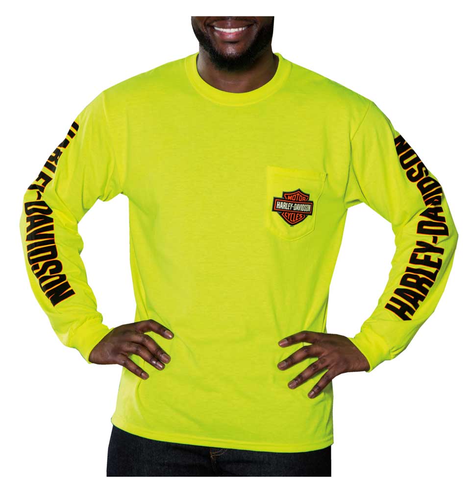 Safety Green Harley-Davidson Men/'s Skull Chest Pocket Short Sleeve T-Shirt