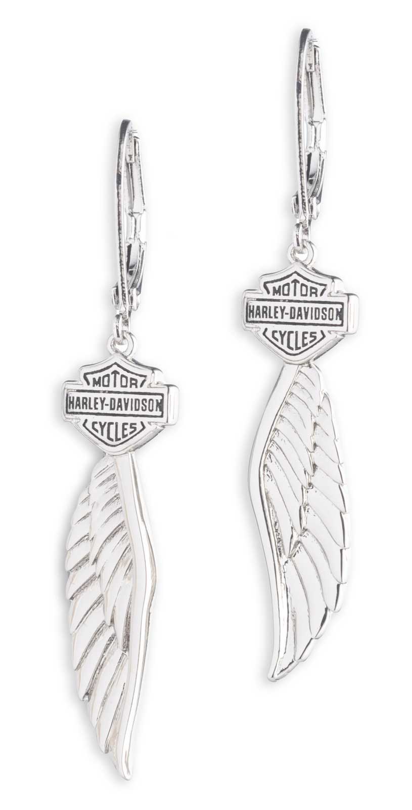 Harley-Davidson Women's Script Bar & Shield Winged Logo Drop Earrings, Silver