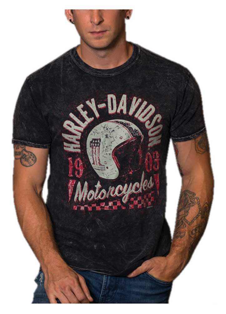 Black Harley-Davidson Men/'s On Fire Pin-Up Short Sleeve Crew-Neck T-Shirt