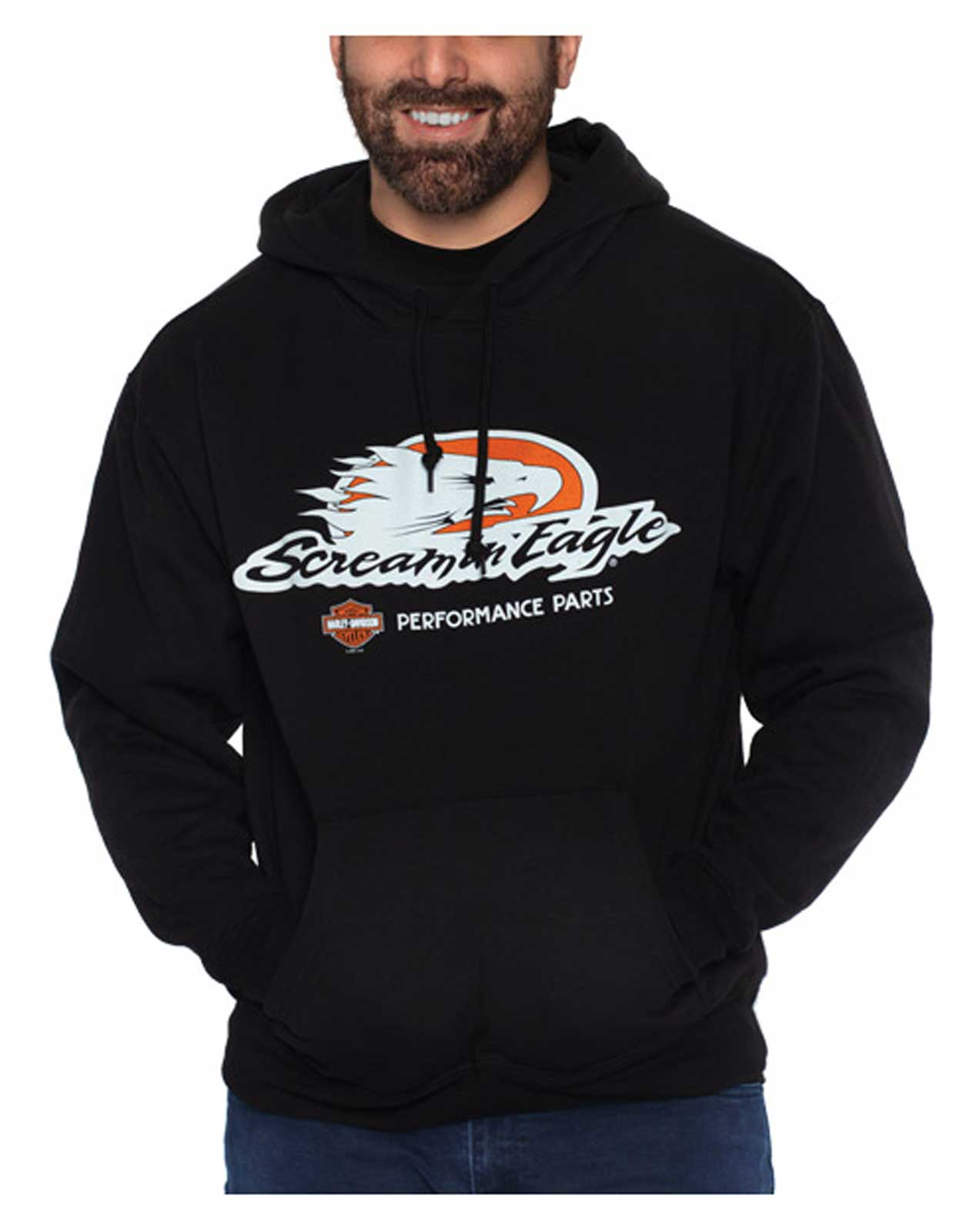 Harley-Davidson Men's Screamin' Eagle Pullover Poly-Blend Fleece Hoodie, Black | eBay