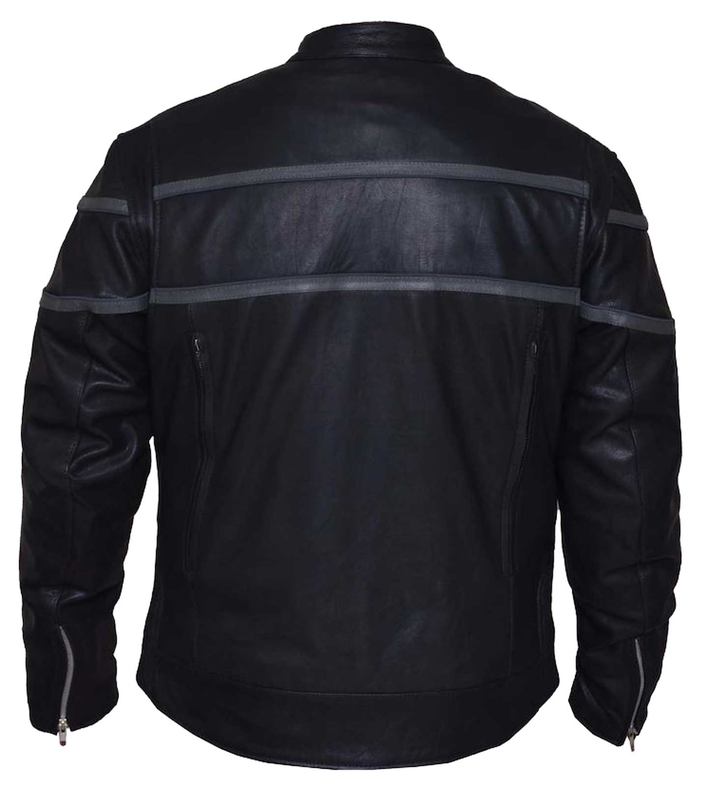 UNIK Men's Premium Scooter Gray Striped Cowhide Leather Motorcycle Jacket- Black