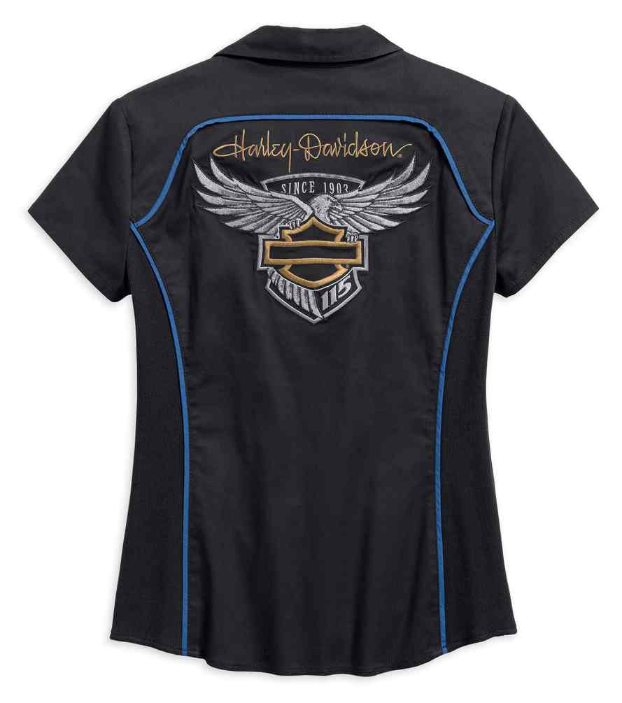 HarleyDavidson Womens 115th Anniversary Short Sleeve ZipFront Shirt