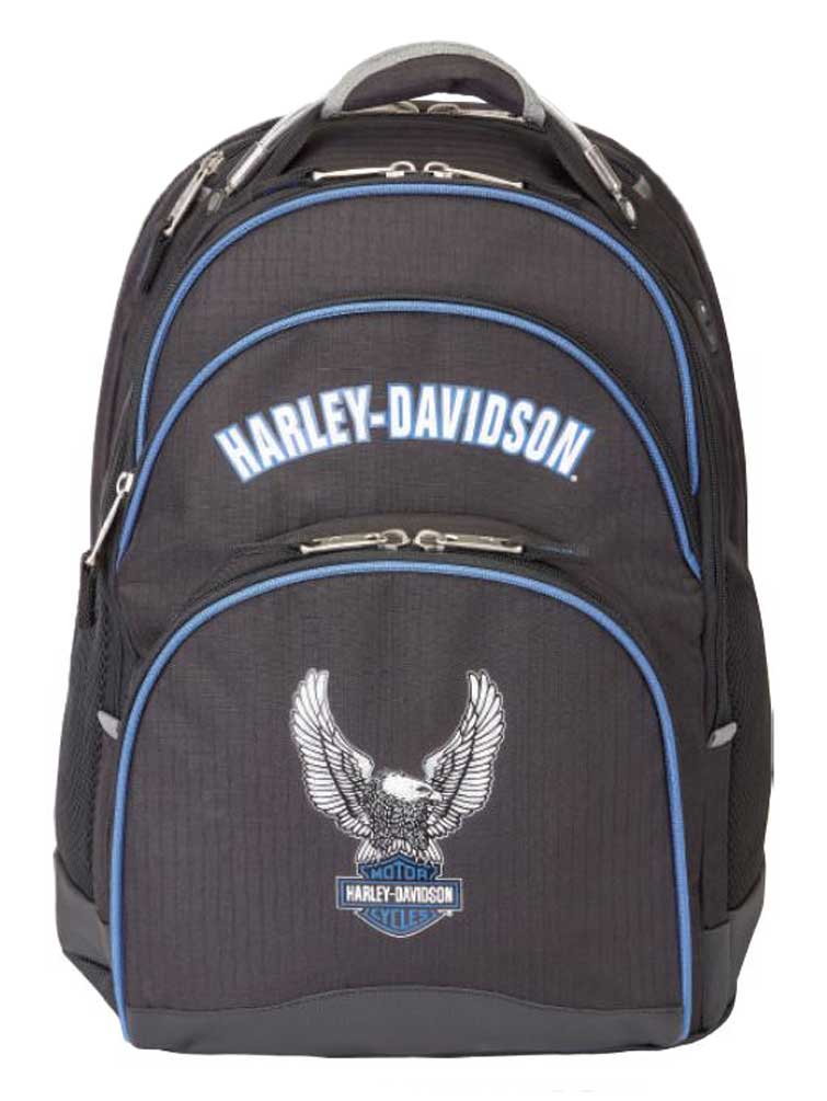 HarleyDavidson Backpack w/ Steel Cable Strap & Harley Eagle, Black w