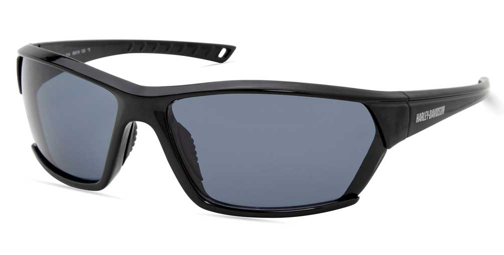 HarleyDavidson Men's Geometric Shape Sunglasses, Shiny Black Frame
