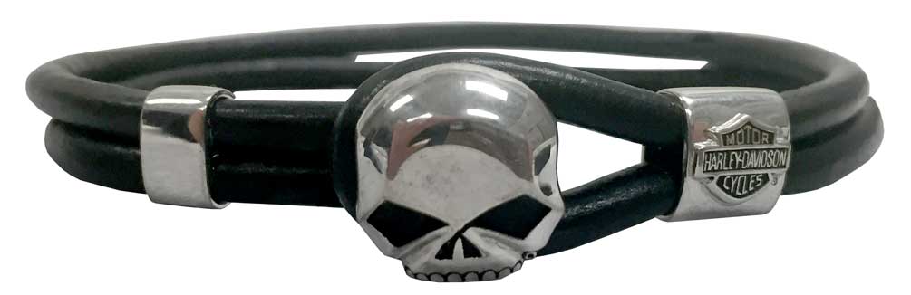 Harley-Davidson Men's Willie G Skull Leather Loop Bracelet