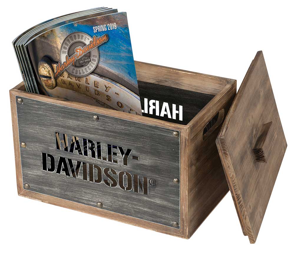 HarleyDavidson Wooden Storage Box w/ Lid Stainless Steel Laser Cut