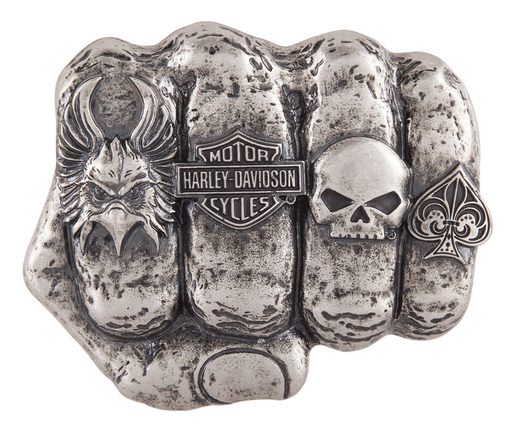 Antique Nickel Finish HDMBU11417 Harley-Davidson Mens Fist Forward Belt Buckle
