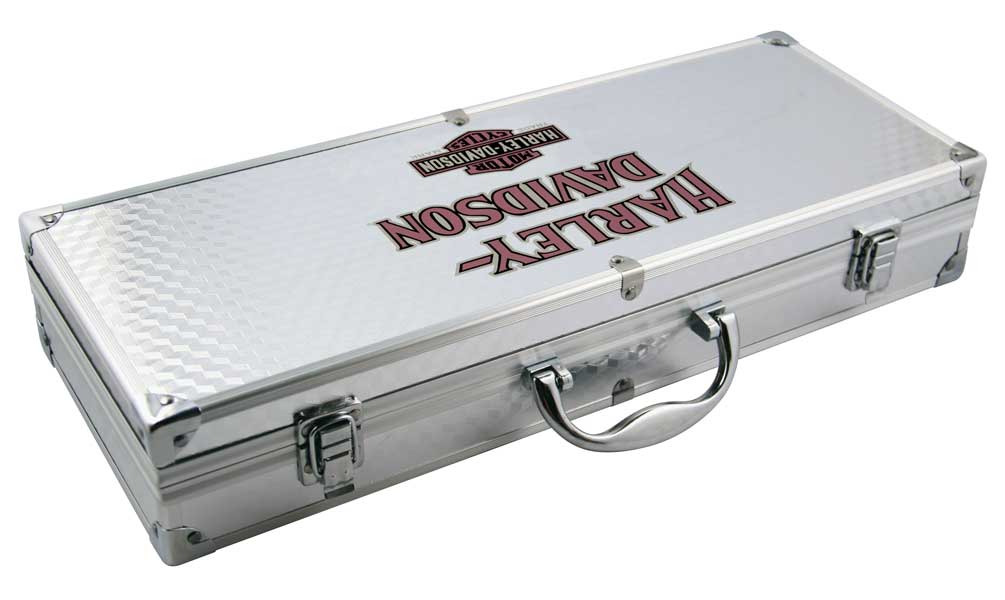 HarleyDavidson 6piece Grill Tools Set w/ Metal Silver Carrying Case