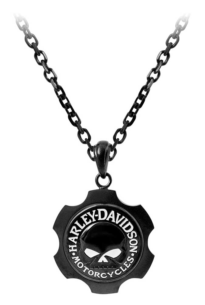 Harley-Davidson Men/'s Black Edge Bar /& Shield Emblem Chain Necklace HSN0054-24
