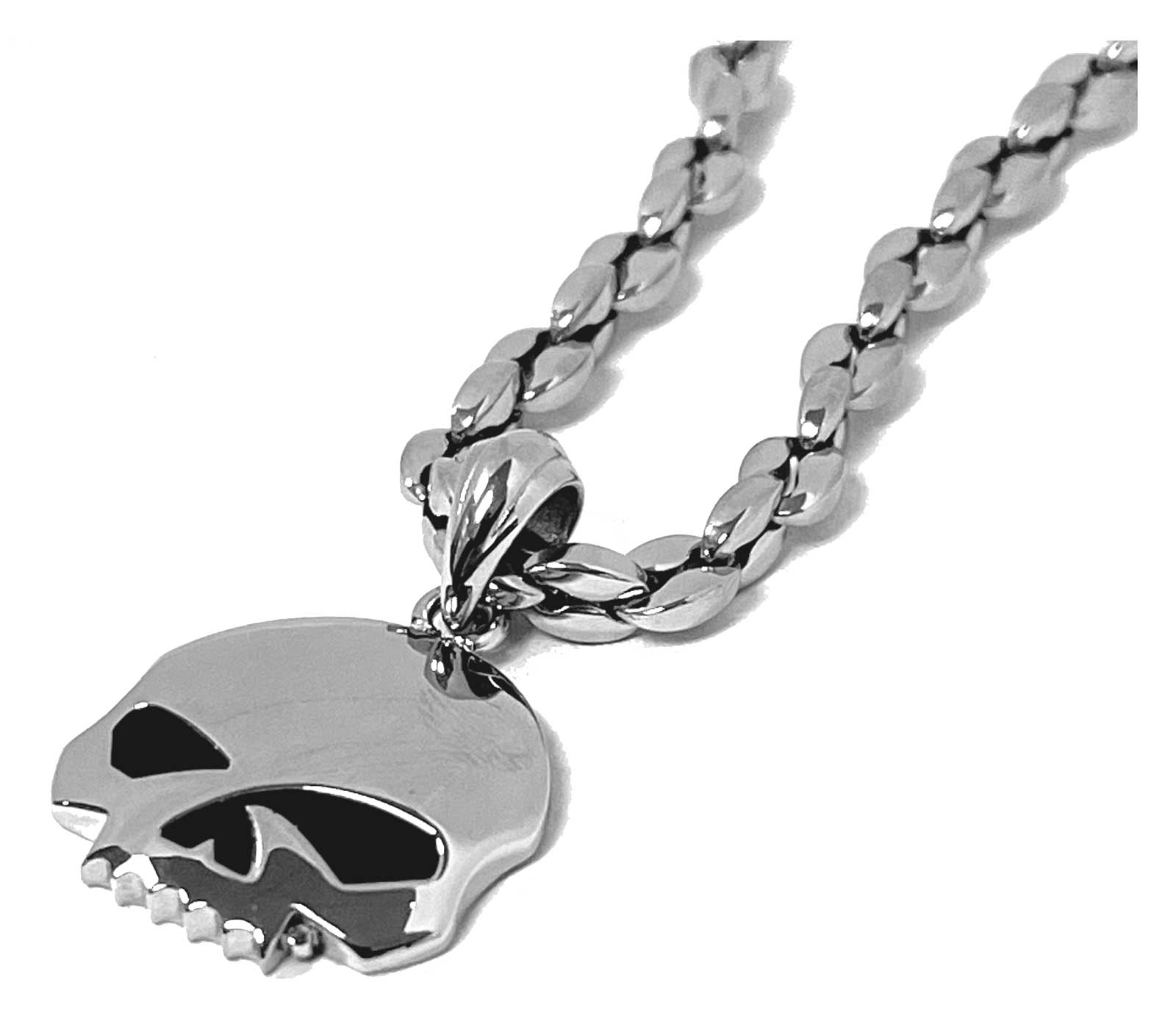 HarleyDavidson Men's Willie G Skull Necklace, Silver Stainless Steel