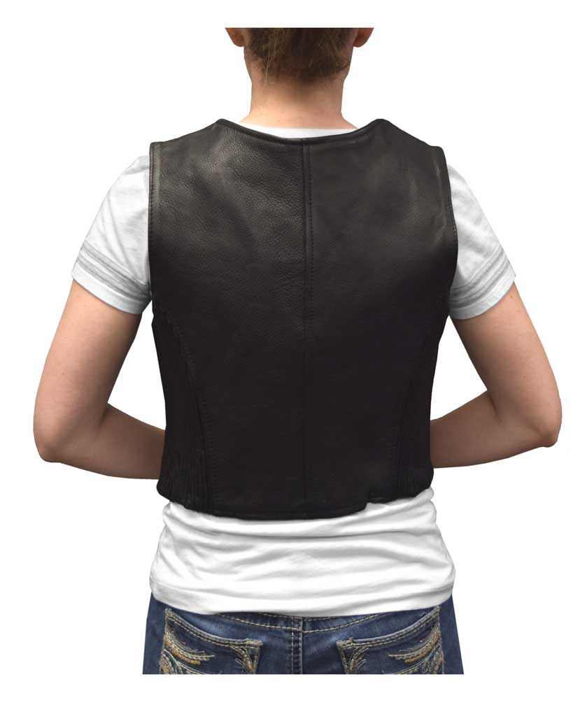 Redline Leather Women's Zip Front Leather Motorcycle Riding Vest, Black