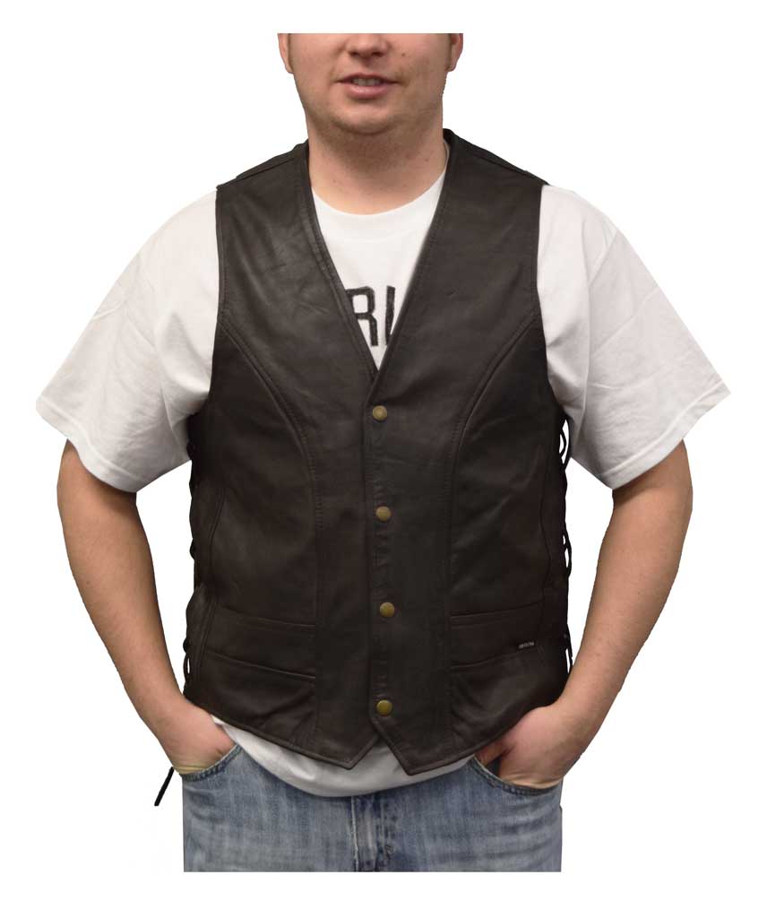 Redline Leather Men's Naked Leather Motorcycle Riding Vest, Brown M