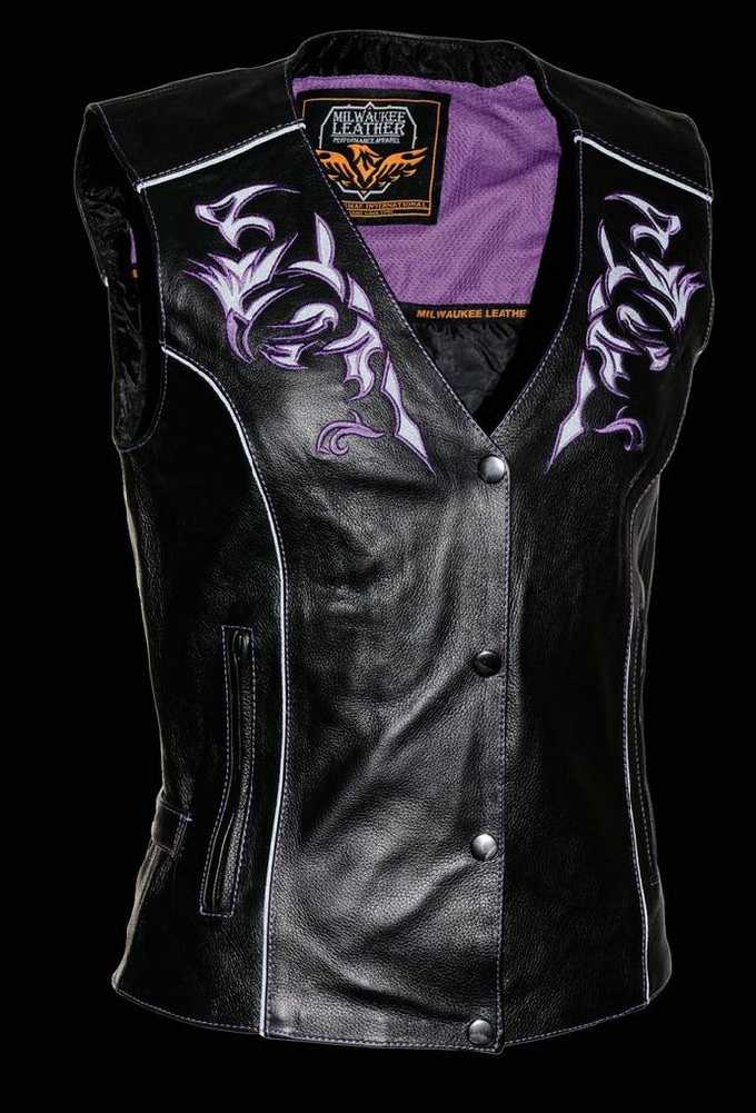 Milwaukee Leather Women's Vest w/ Reflective Tribal Design & Piping