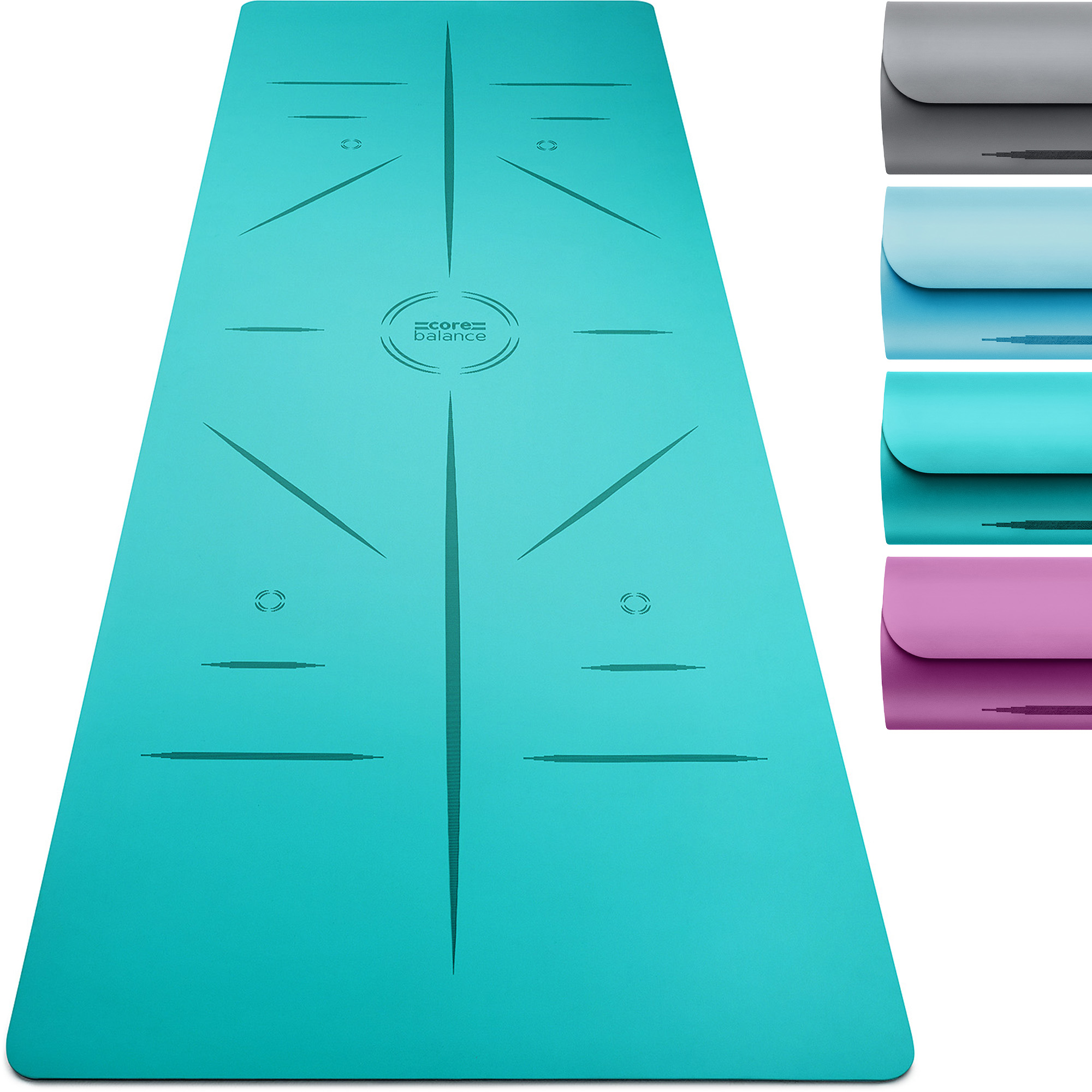 Rubber Yoga Mat With Body Alignment Lines Non Slip Extra Wide Core Balance - Picture 25 of 30