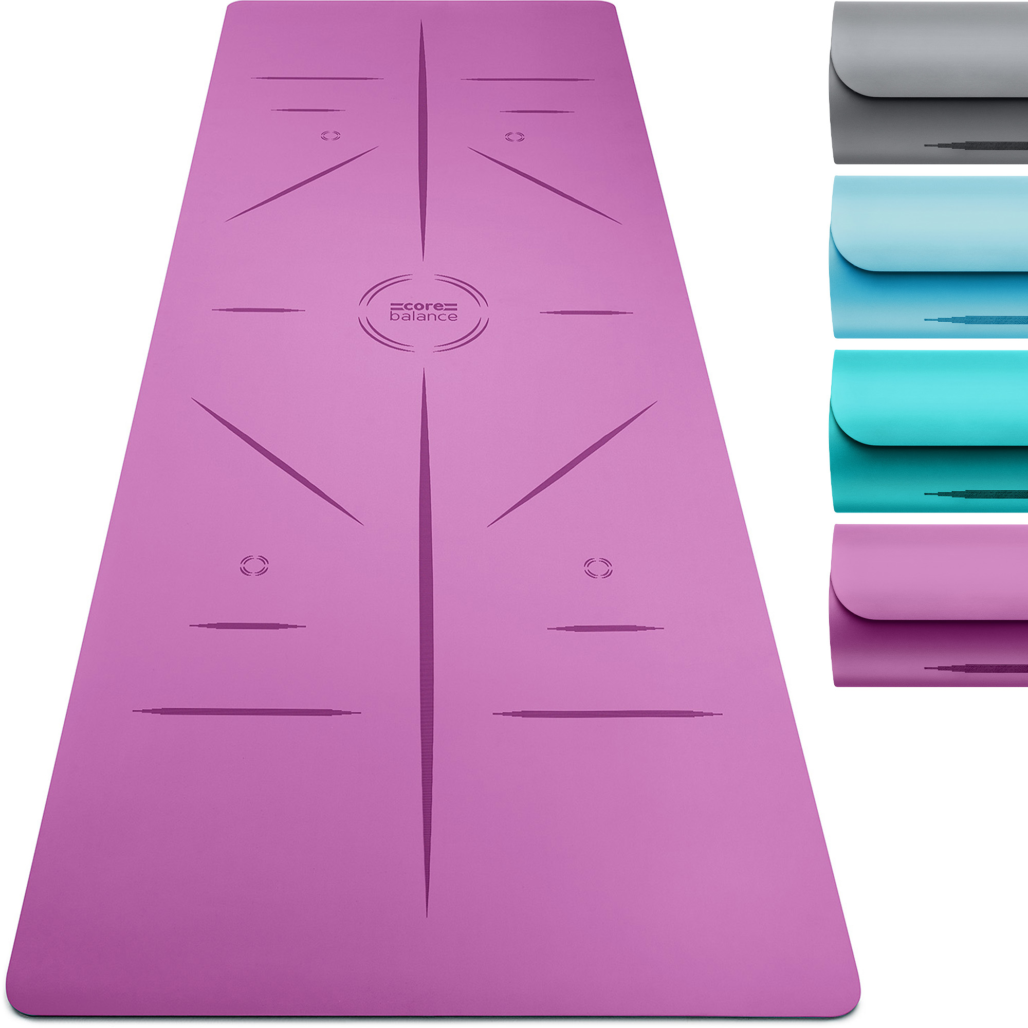Rubber Yoga Mat With Body Alignment Lines Non Slip Extra Wide Core Balance - Picture 19 of 30