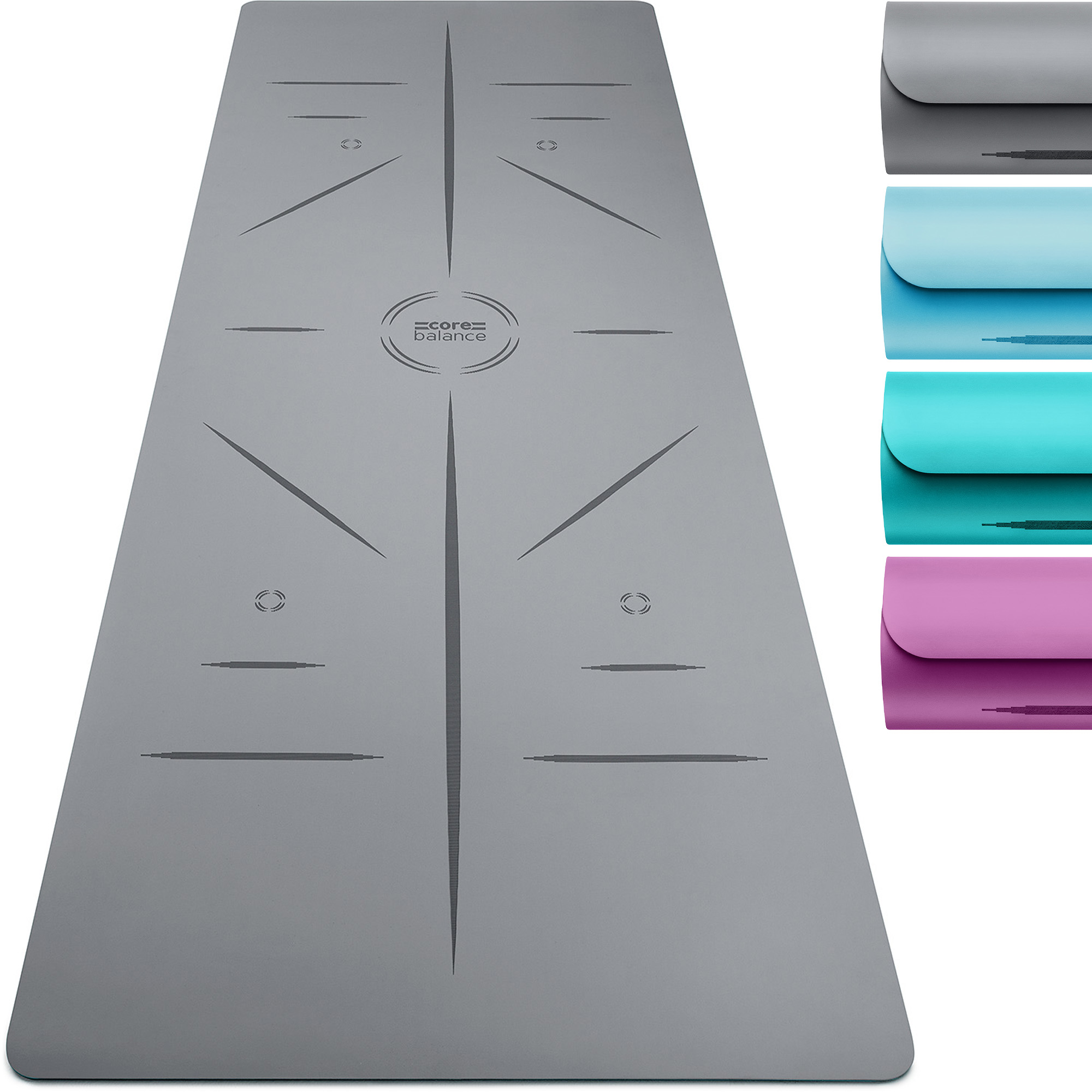 Rubber Yoga Mat With Body Alignment Lines Non Slip Extra Wide Core Balance - Picture 13 of 30