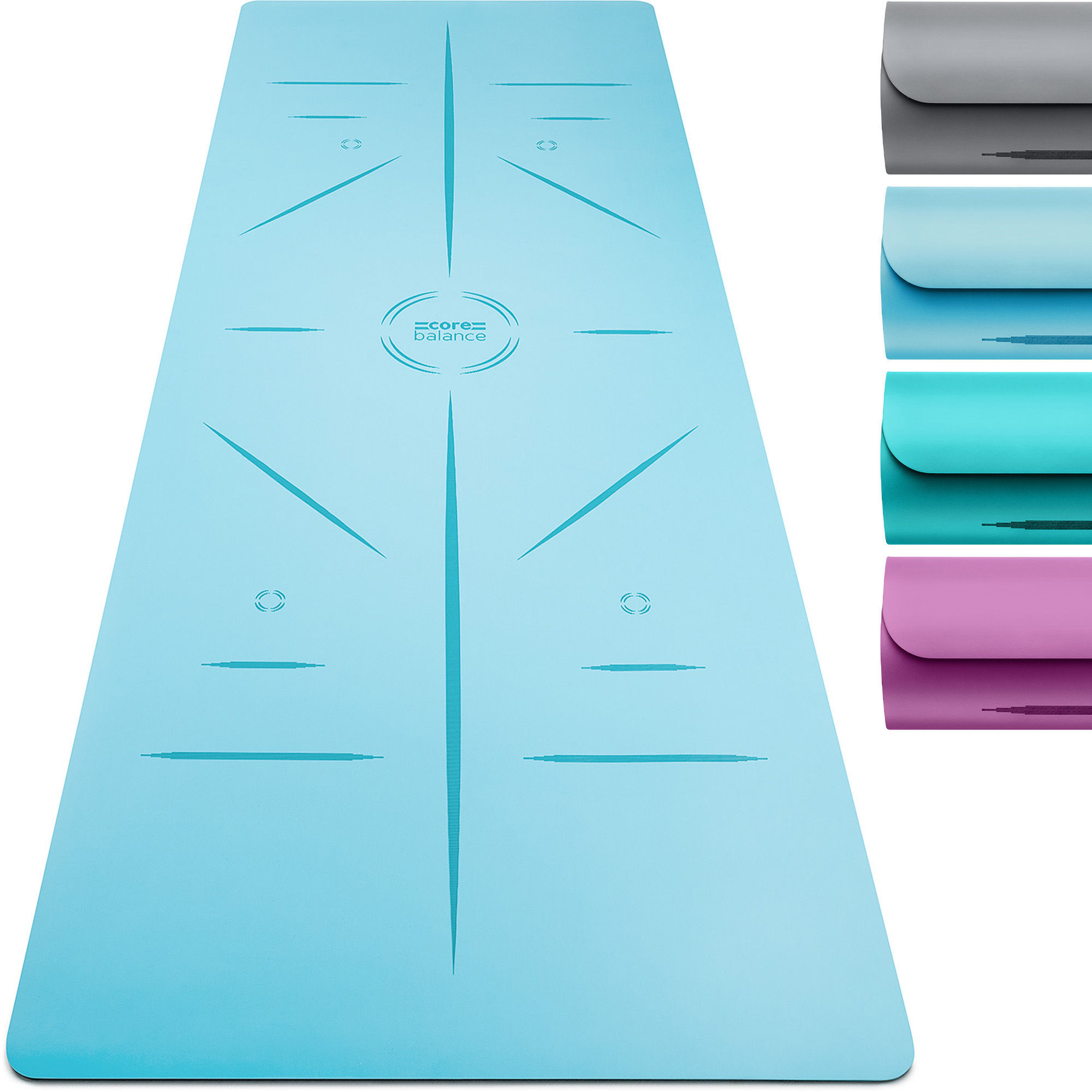 Rubber Yoga Mat With Body Alignment Lines Non Slip Extra Wide Core Balance - Picture 7 of 30