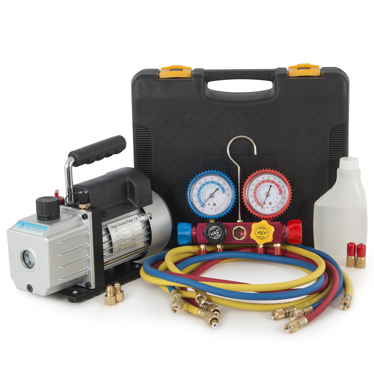 AC Manifold Gauge 4Way Coupler Adapters Hi & Low with 1/3HP 4CFM