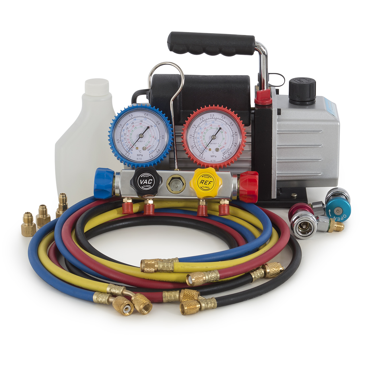R410 R22 R134 R407C Manifold Gauge Refrigerant 5FT Color 4cfm Vacuum