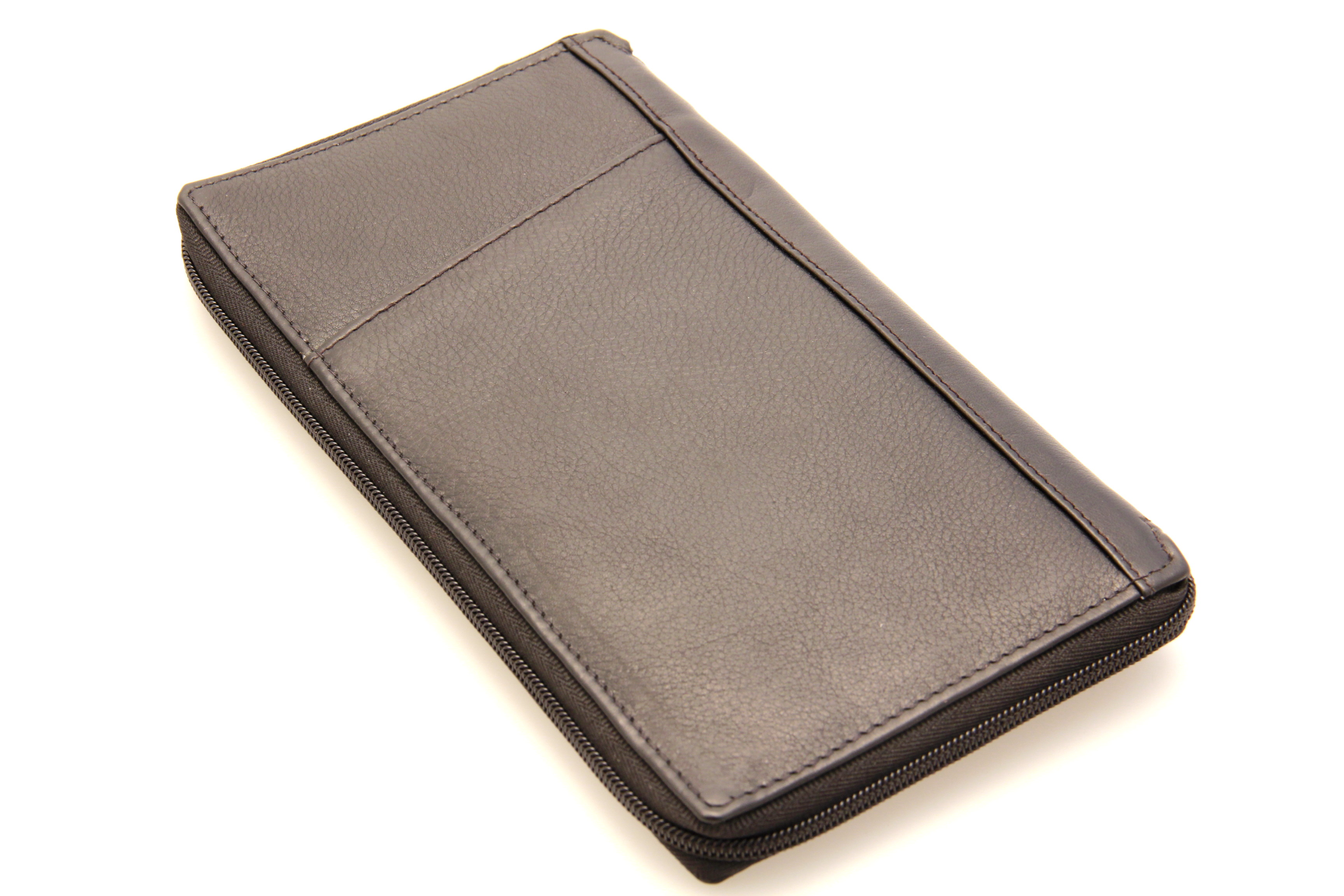 Large Leather Travel Wallet Passport Slot Card Holder Zipper Closed