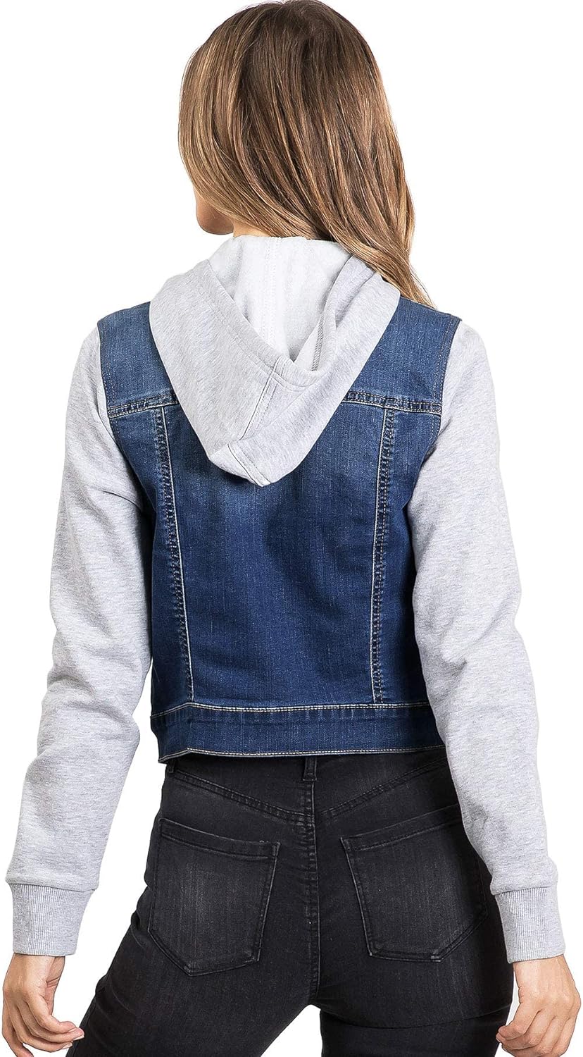 Wax Jeans Women's Juniors Hoodie Denim Jacket in Medium, Dark and Light S-3X