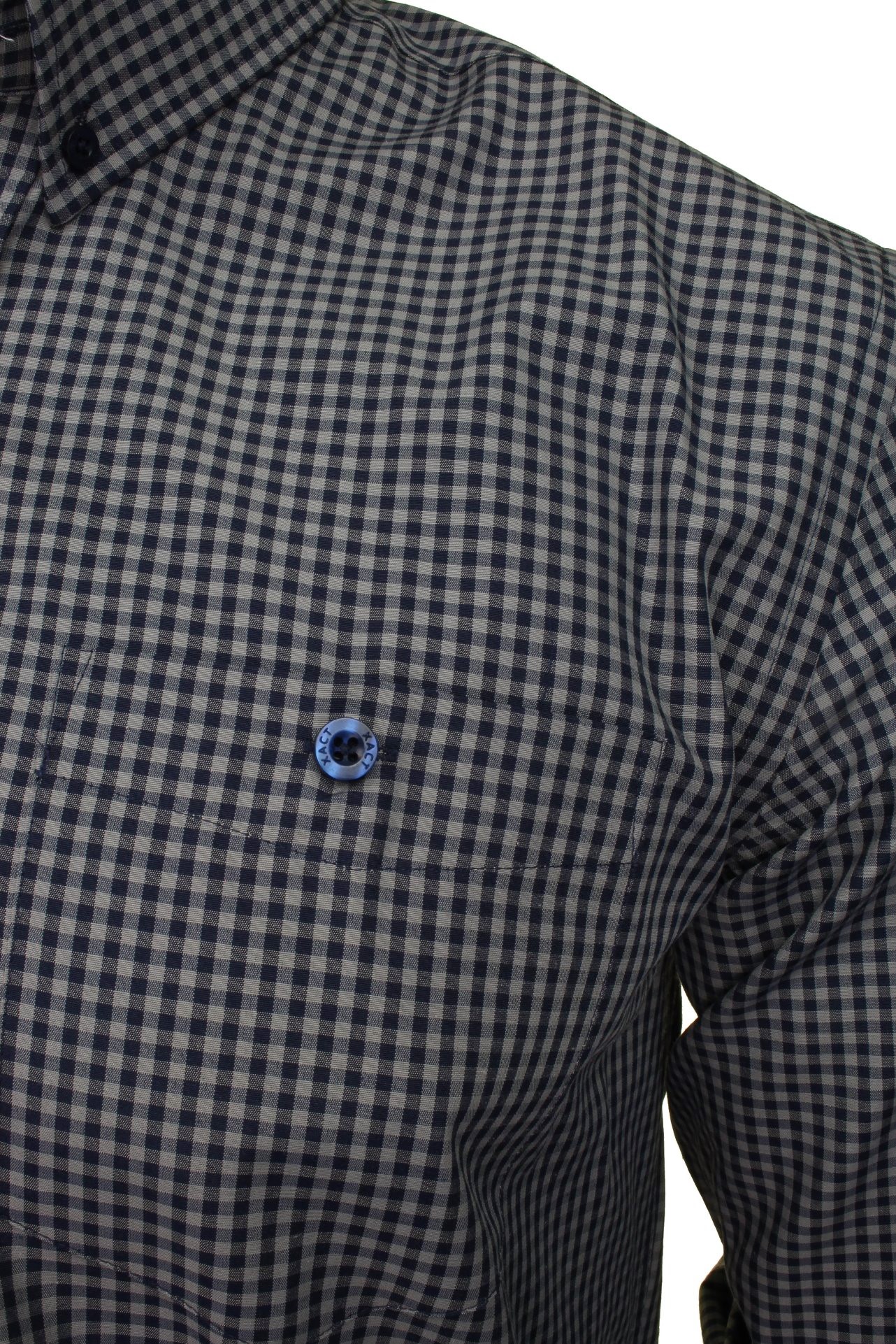 Xact Mens Gingham Check Shirt with ButtonDown Collar Long Sleeved eBay