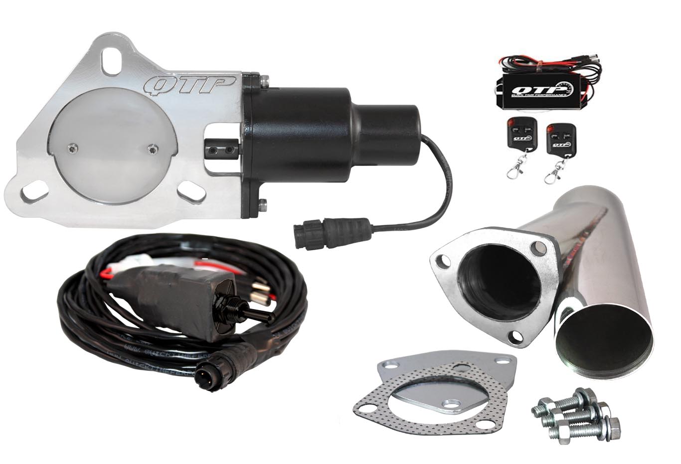 QTP 3/" Electric Exhaust Cutout 3-Bolt Flange With Stainless Y-Pipe QTEC30CP