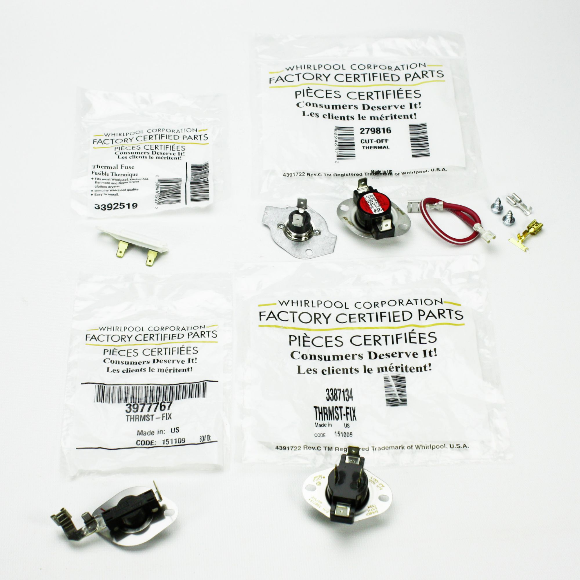 Whirlpool Dryer Thermostat Thermal Fuse Kit