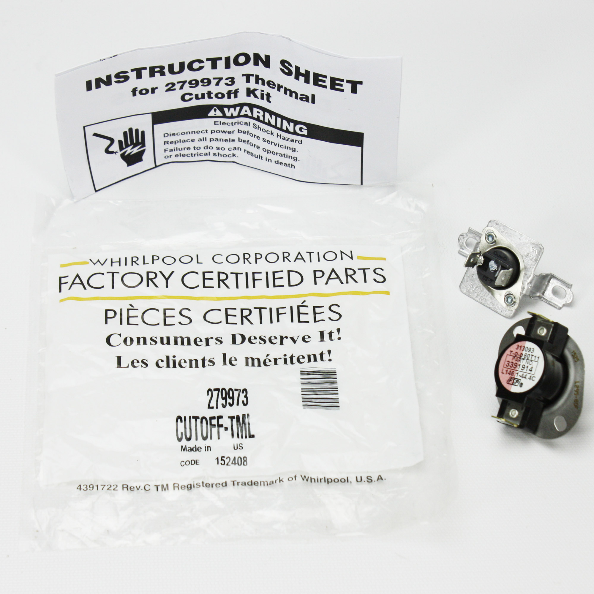 For Whirlpool Clothes Dryer Thermostat Kit