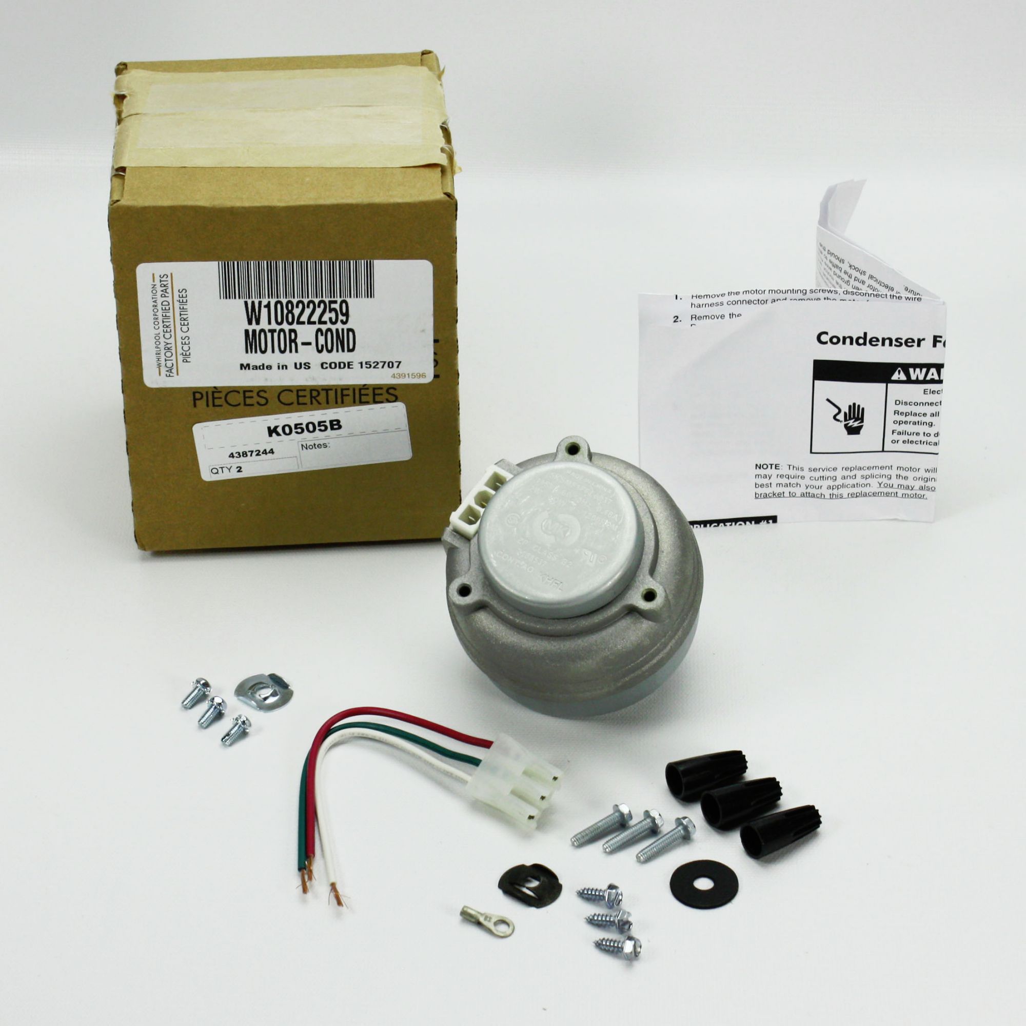 W10822259 For Whirlpool Refrigerator Condenser Fan Motor eBay