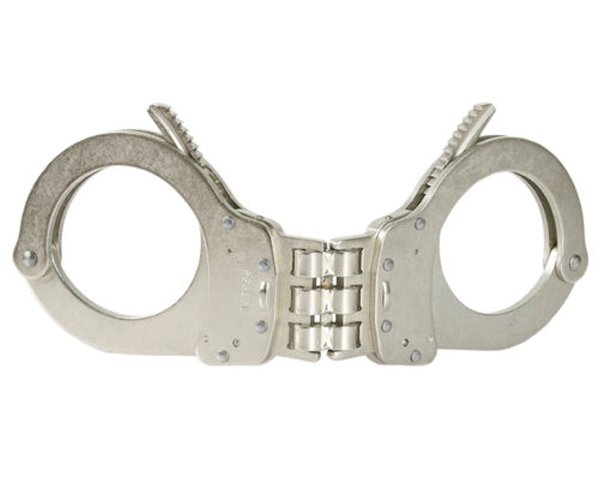 Smith and Wesson Handcuffs, Model 1, Hinged Nickel, SW350133